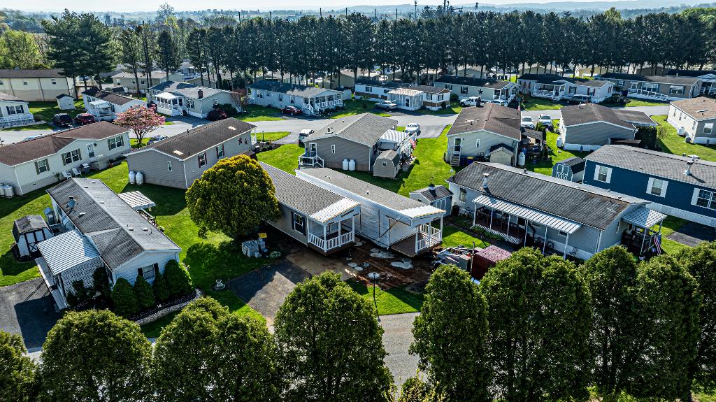 Aerial view of manufactured housing communities