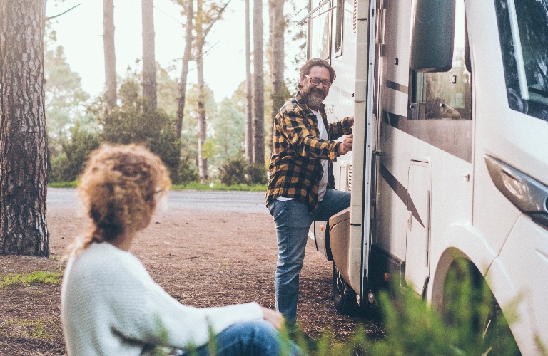 Adult couple enjoy outdoor leisure activity together