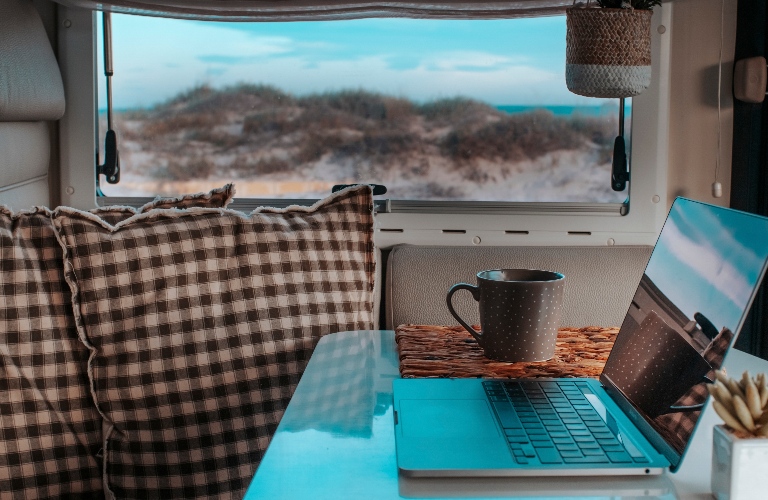 One laptop on the camper