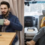 Young couple in RV park