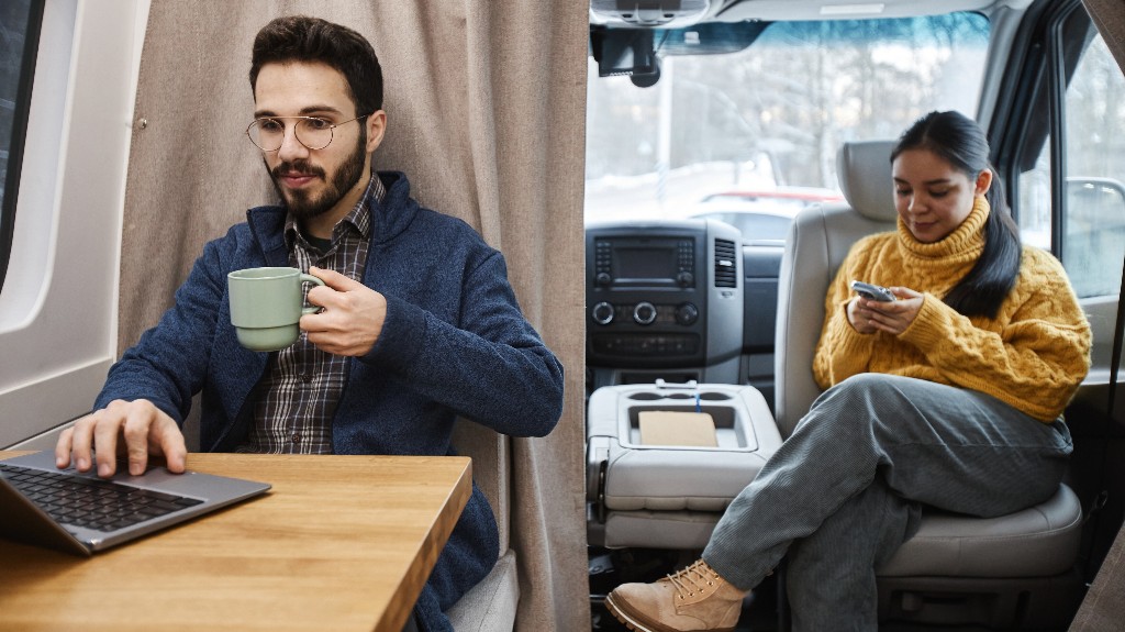 Young couple in RV park